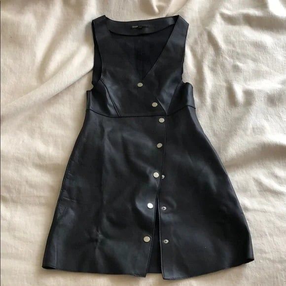 Maje Rajani V-neck Leather Dress Size 1 - Picture 5 of 9